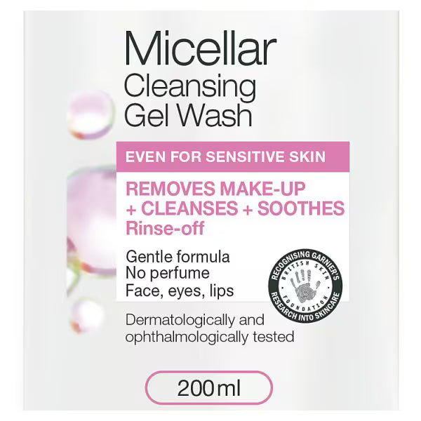 Garnier Micellar Gel Face Wash Sensitive Skin 200ml, imported from the UK