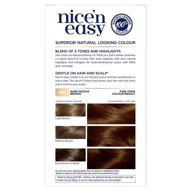 Clairol Nice'n Easy Creme Permanent Hair Dye 4W Dark Mocha Brown GOODS M&S   