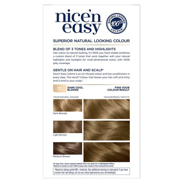 Clairol Nice'n Easy Creme Permanent Hair Dye 7C Dark Cool Blonde GOODS M&S   