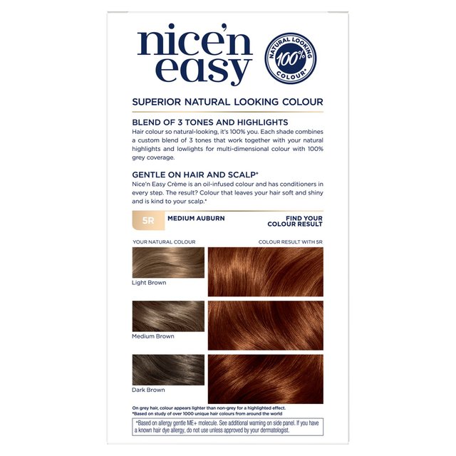 Clairol Nice'n Easy Creme Permanent Hair Dye 5R Medium Auburn GOODS M&S   