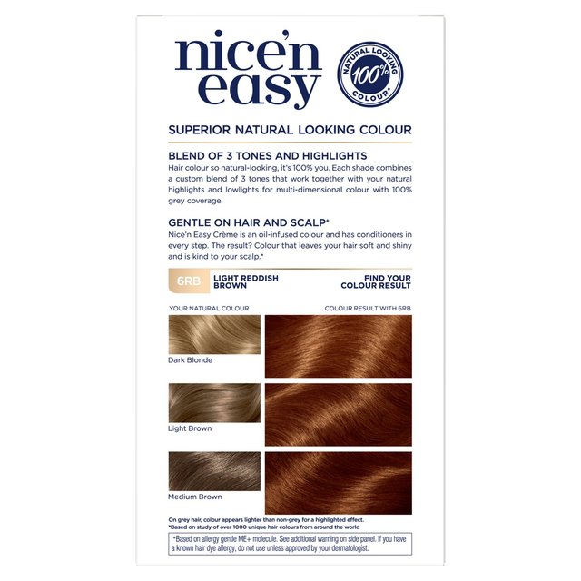 Clairol Nice'n Easy Creme Permanent Hair Dye 6RB Light Reddish Brown GOODS M&S   