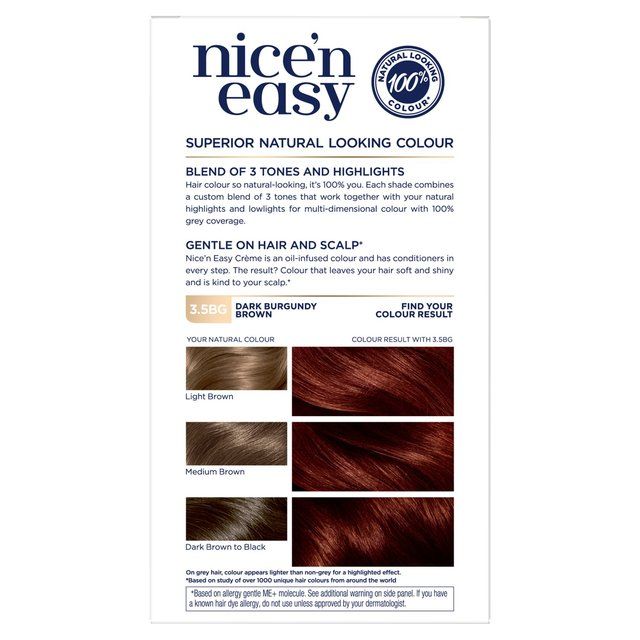 Clairol Nice'n Easy Creme Permanent Hair Dye 3.5BG Dark Burgundy Brown