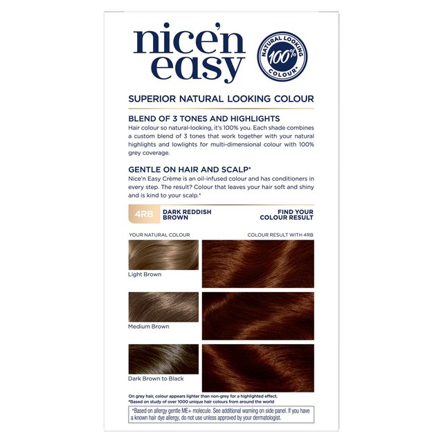 Clairol Nice'n Easy Creme Permanent Hair Dye  4RB Dark Reddish Brown GOODS M&S   