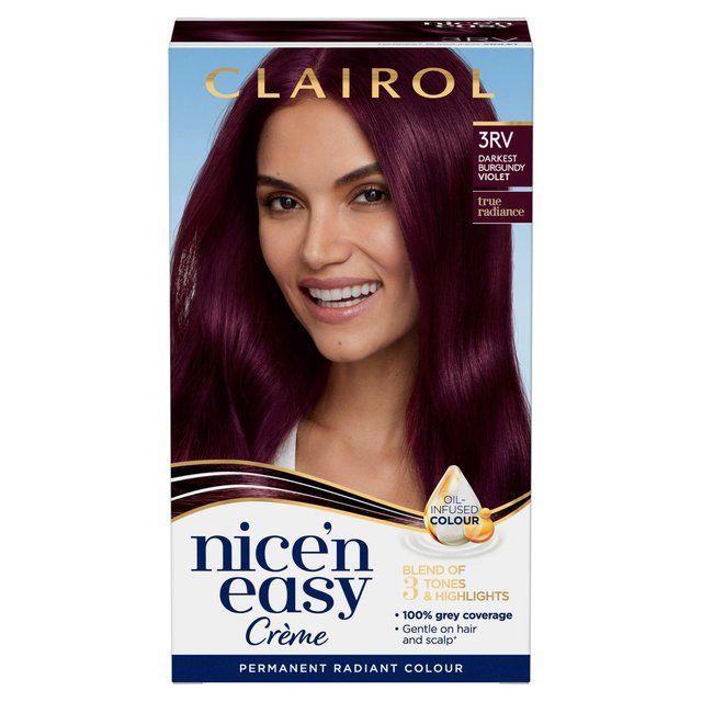 Clairol Nice'n Easy Creme Permanent Hair Dye 3RV Darkest Burgundy Violet GOODS M&S   