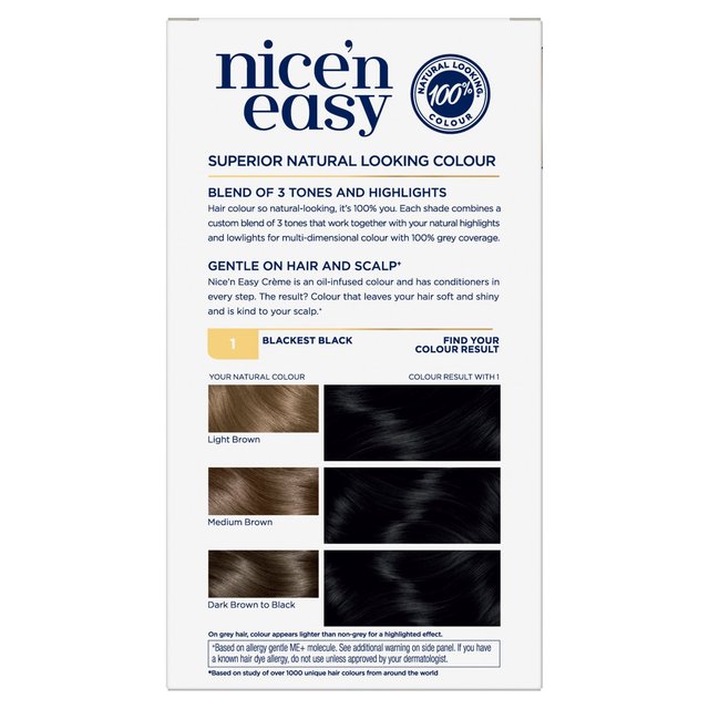 Clairol Nice'n Easy Creme Permanent Hair Dye 1 Blackest Black GOODS M&S   