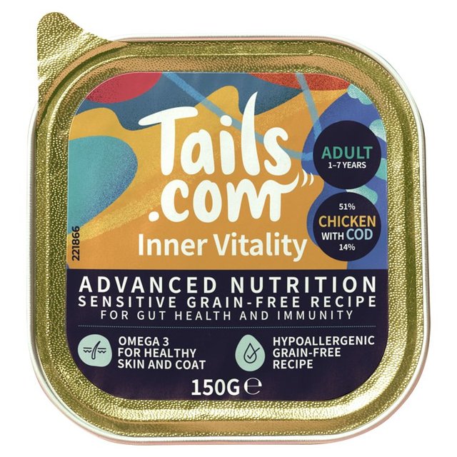 Tails.com Inner Vitality Sensitive Grain Free Dog Wet Food Chicken & Cod   150g