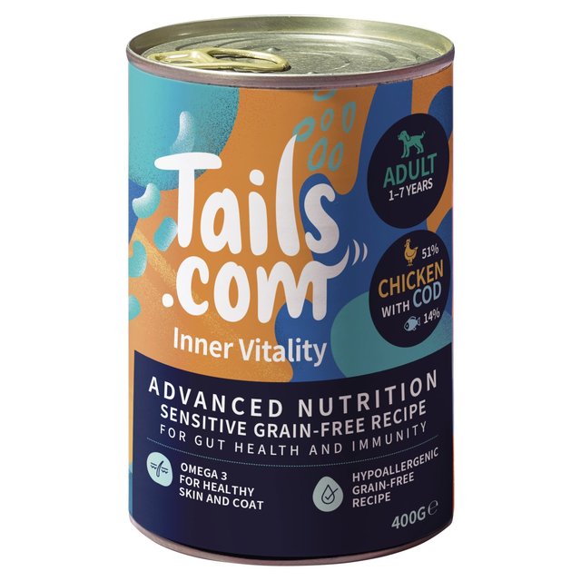 Tails.com Inner Vitality Sensitive Grain Free Dog Wet Food Chicken & Cod   400g