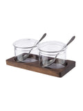 Artisan Street clear condiment pots with glass and acacia wood - British product