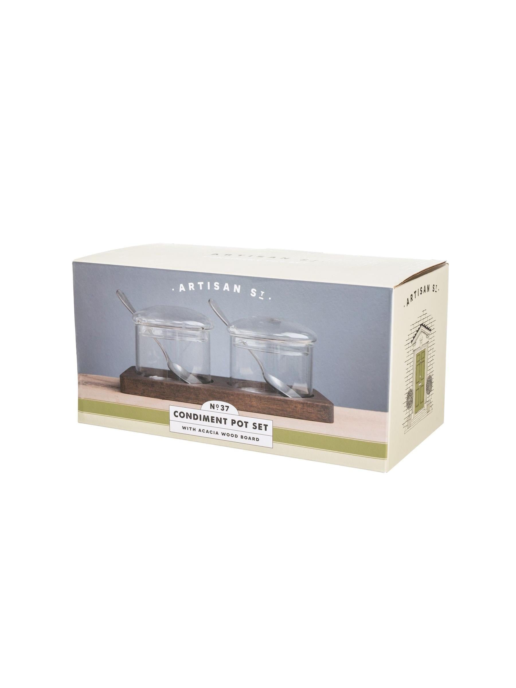 Artisan Street clear condiment pots with glass and acacia wood - British product