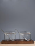 Artisan Street clear condiment pots with glass and acacia wood - British product