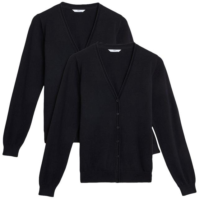 M&S Black 2pk Cotton Cardigan 3-14 Years GOODS M&S   