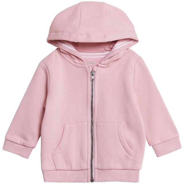 M&S Pink Cotton Zip Through Plain Hoody 0-3 Years GOODS M&S   