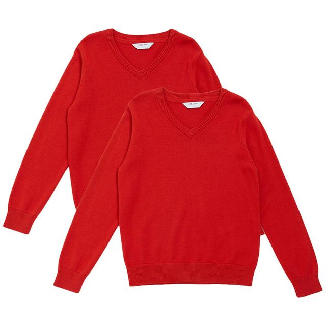 M&S Red Unisex 2Pk Cotton Jumper with Staynew 3-14 Y GOODS M&S   