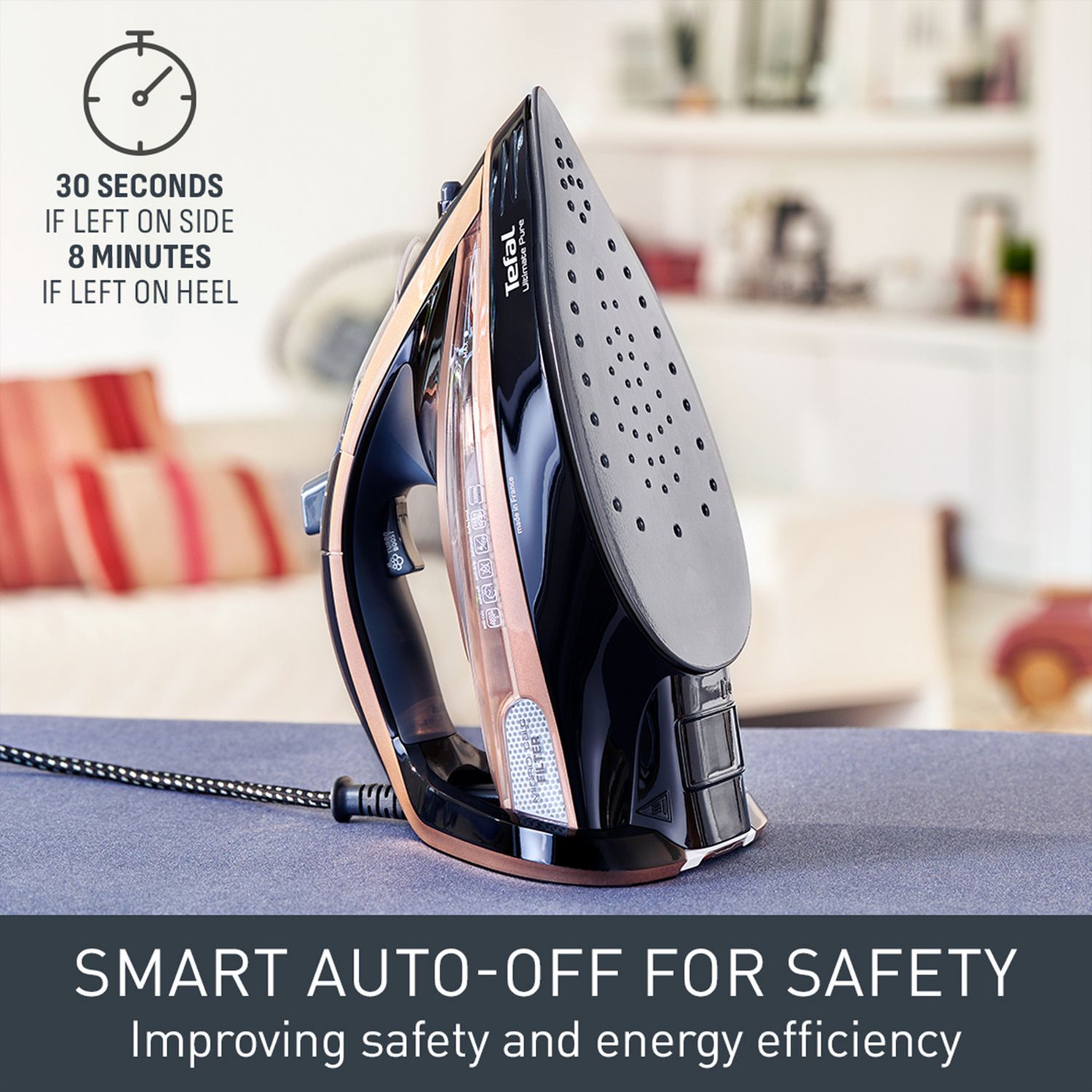 Tefal Ultimate Pure steam iron black rose gold, UK version