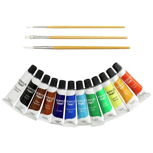 Argos acrylic paints pack of 12 multicoloured, imported from the UK
