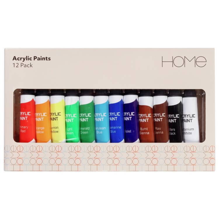 Argos acrylic paints pack of 12 multicoloured, imported from the UK