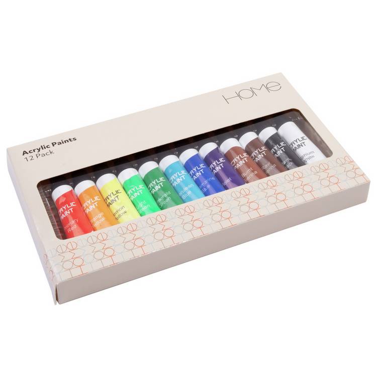 Argos acrylic paints pack of 12 multicoloured, imported from the UK