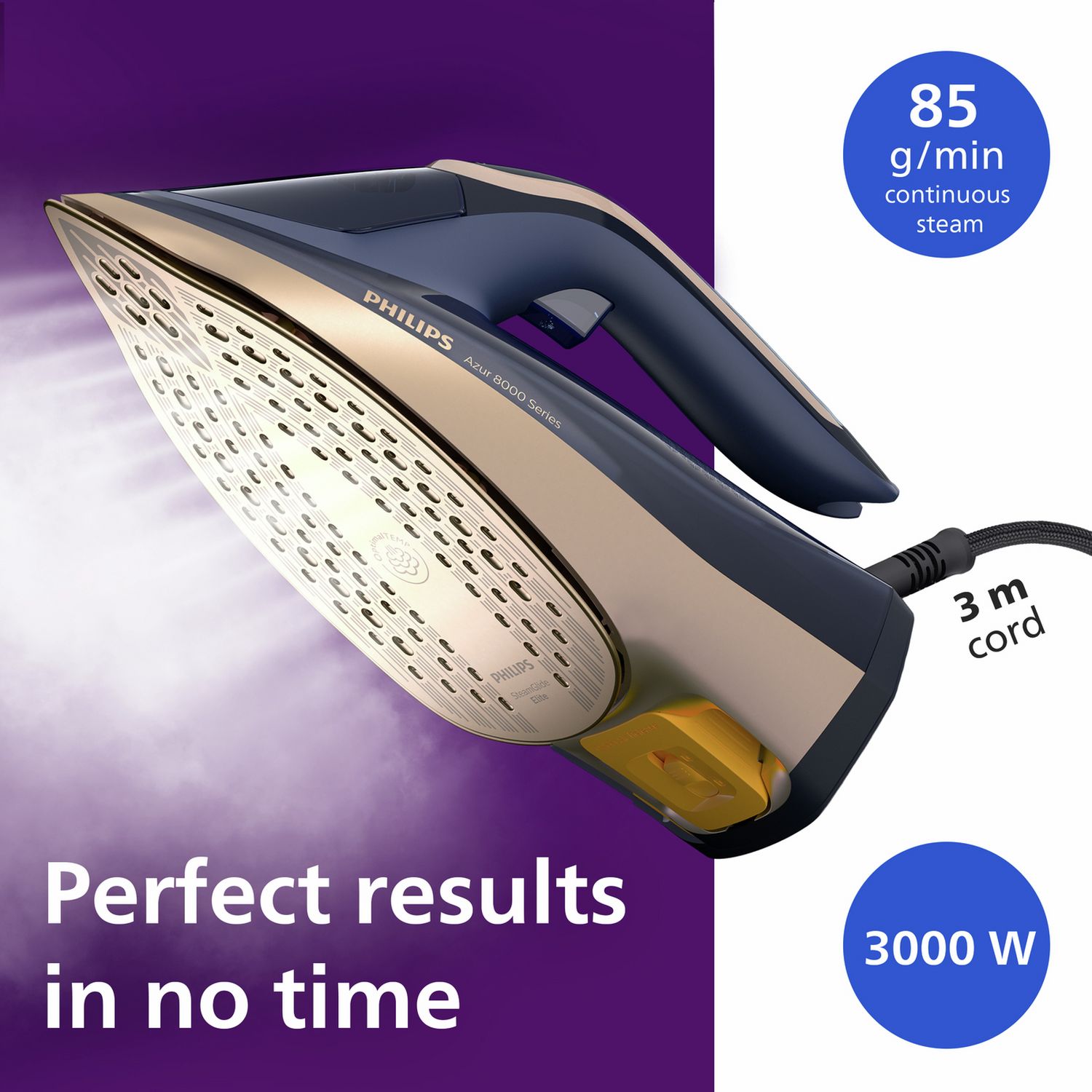 Philips Azur 8000 steam iron stainless steel soleplate, imported from the UK