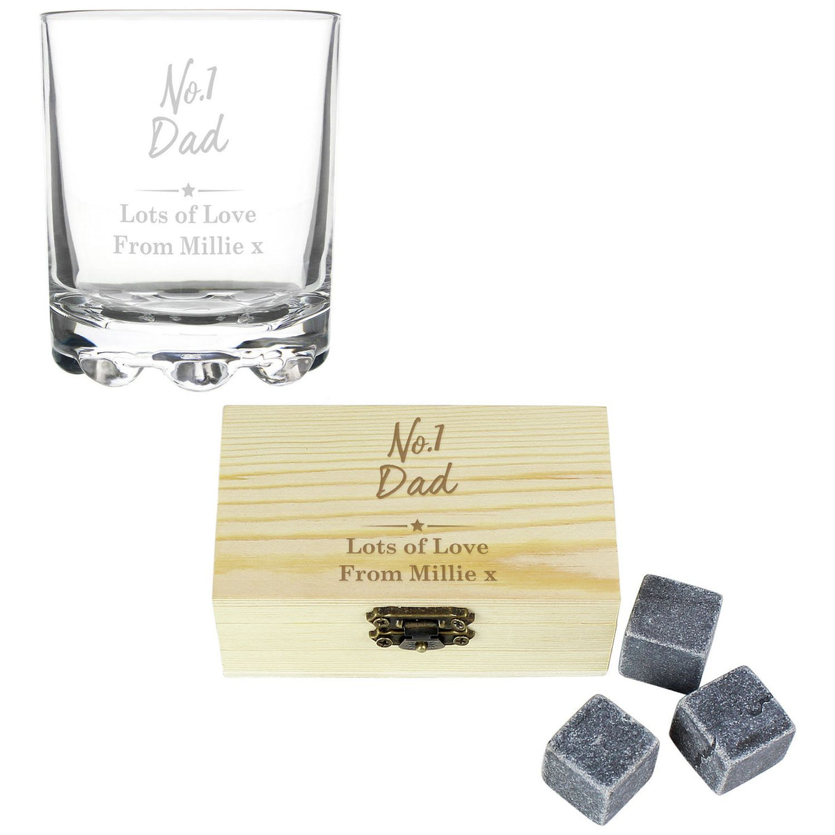 Personalised cooling stones and glass set 227ml - British product