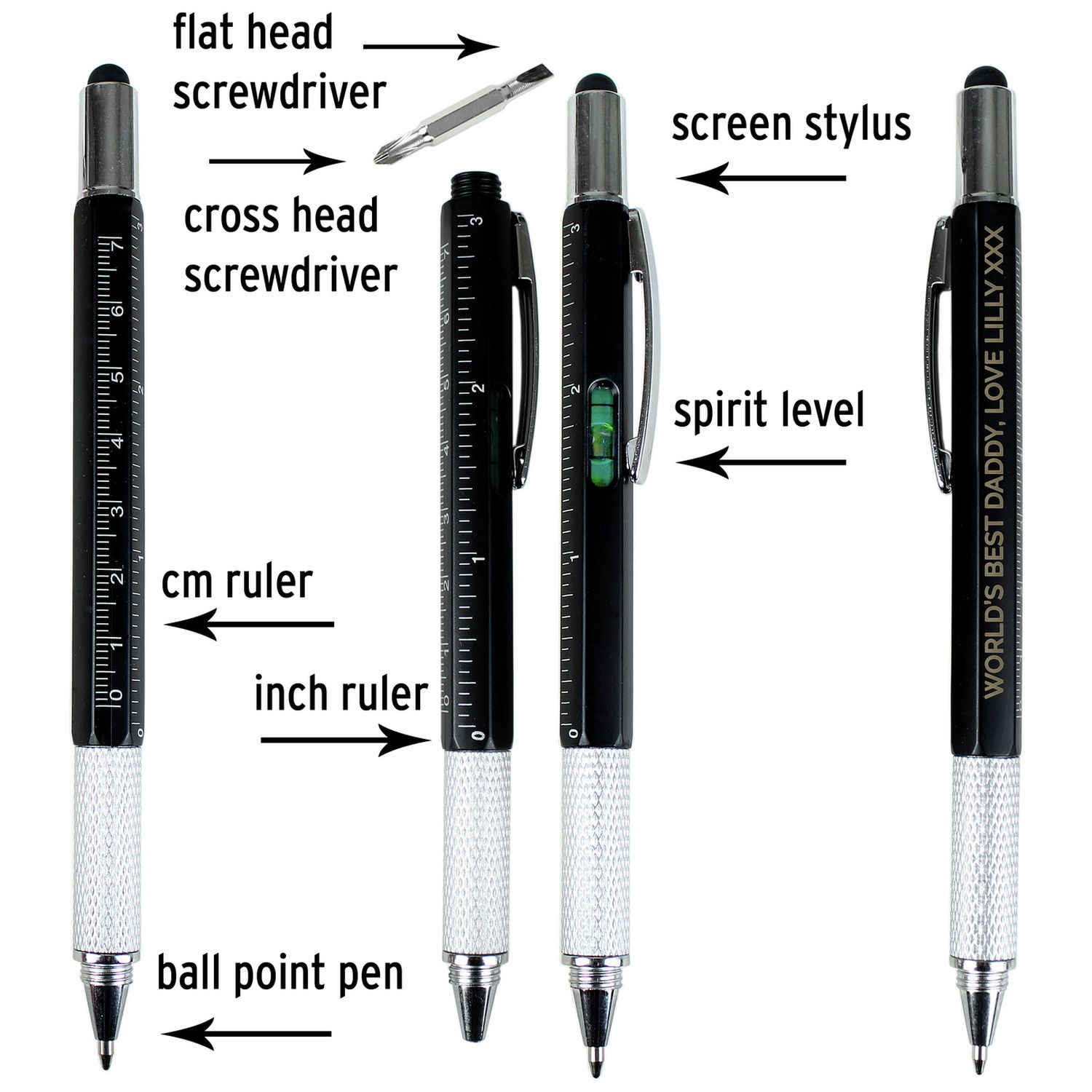 Personalised black multi tool pen imported from the UK