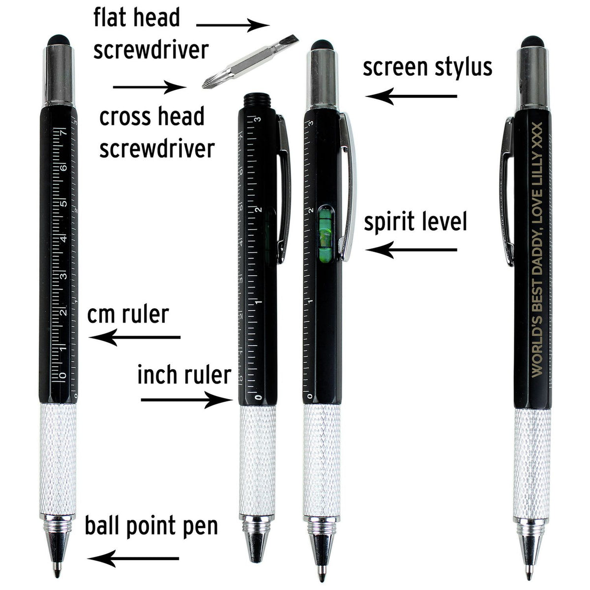Personalised black multi tool pen imported from the UK