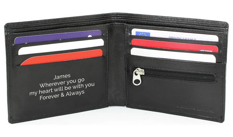 Personalised Message Free Text Black Leather Wallet