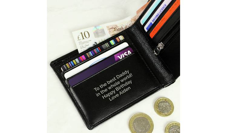 Personalised Message Free Text Black Leather Wallet GOODS Argos