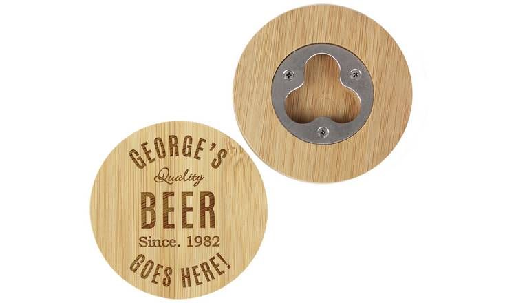 Personalised Message Free Text Bamboo Bottle Opener Coaster GOODS Argos