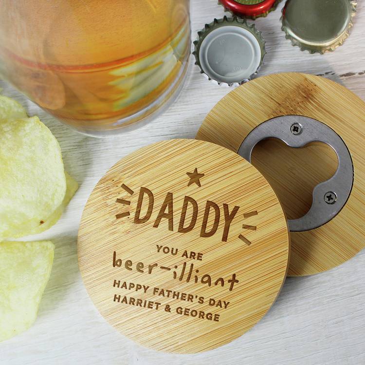 Personalised message star bamboo bottle opener coaster - British product