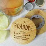 Personalised message star bamboo bottle opener coaster - British product