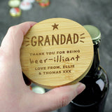 Personalised message star bamboo bottle opener coaster - British product