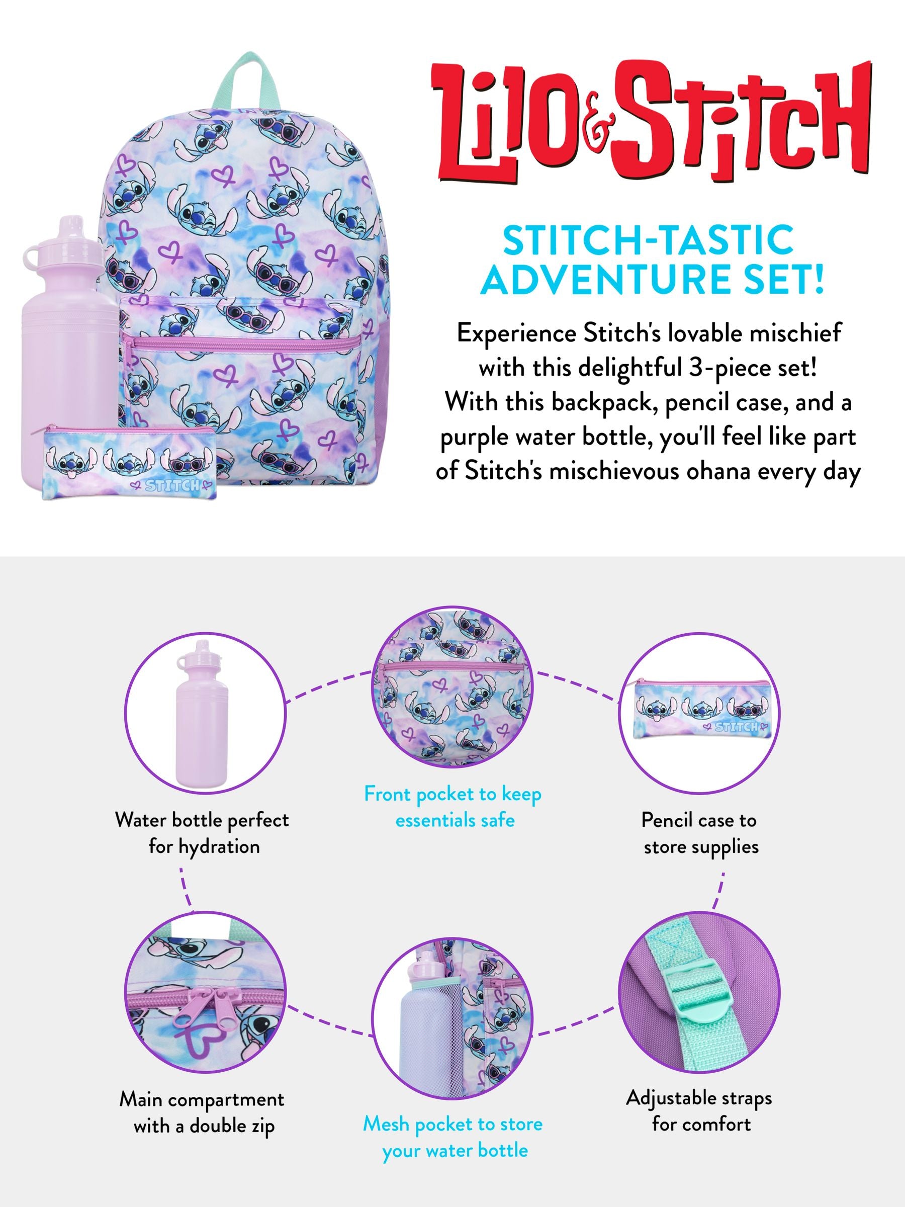 Stitch 3 piece schoolbag set tie-dye - British product