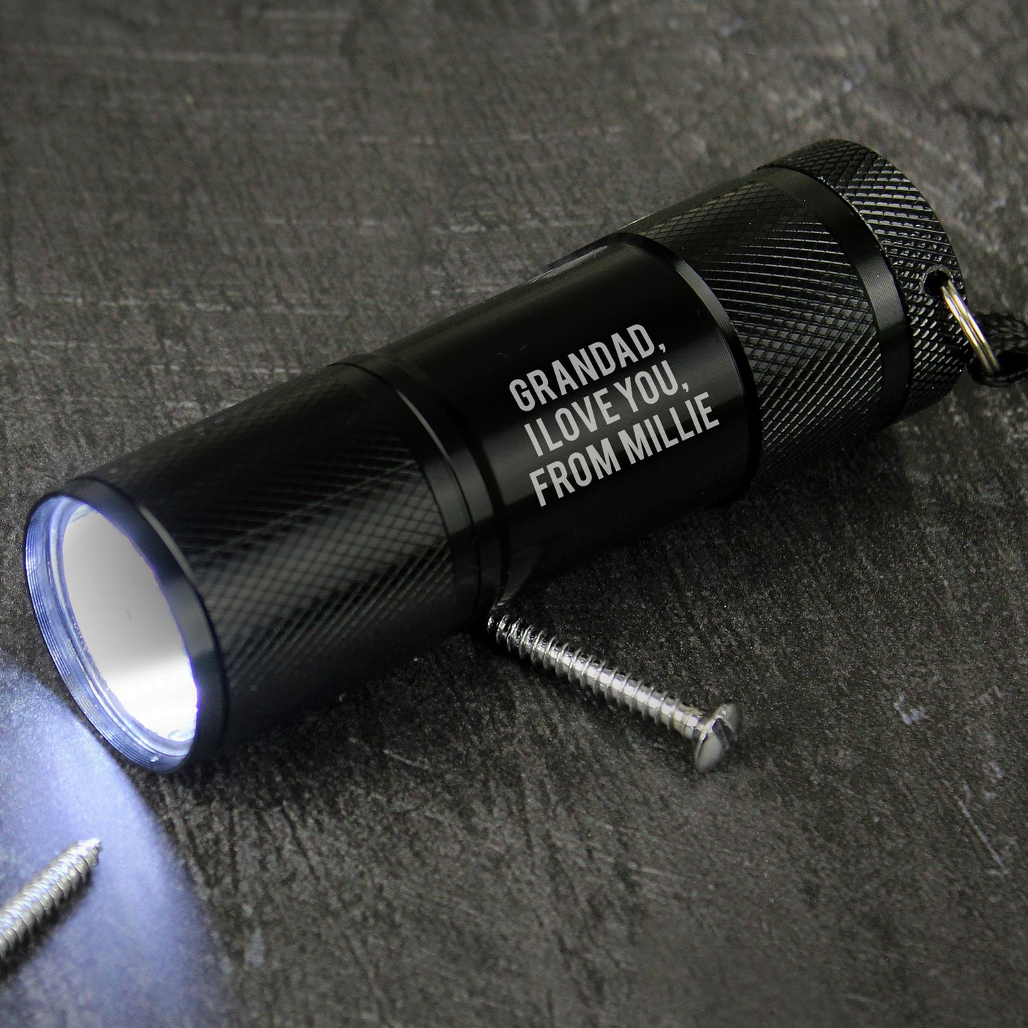 Personalised mini torch with custom text, UK version