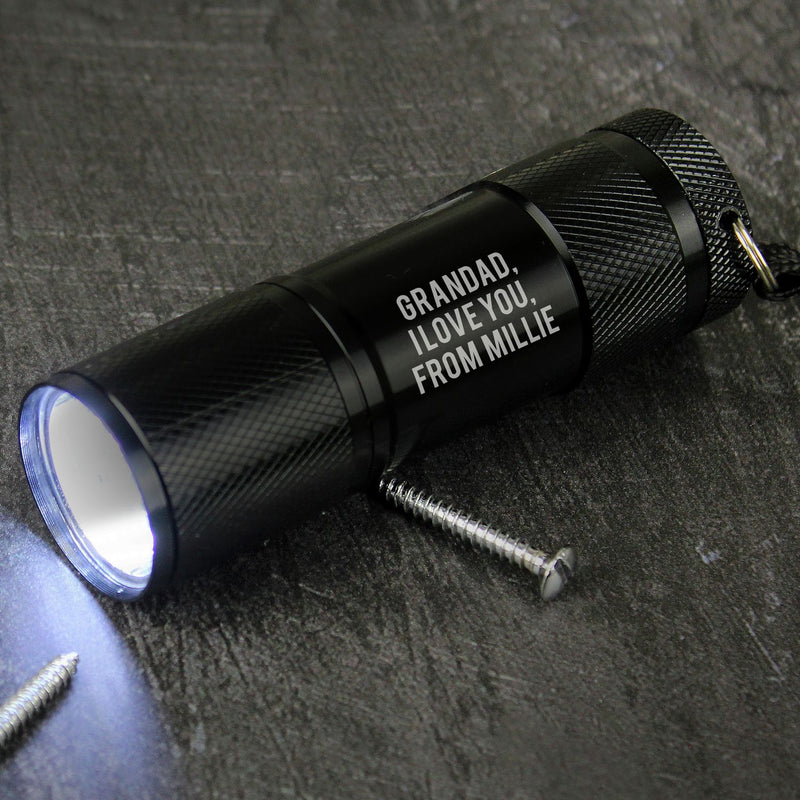 Personalised mini torch with custom text, UK version
