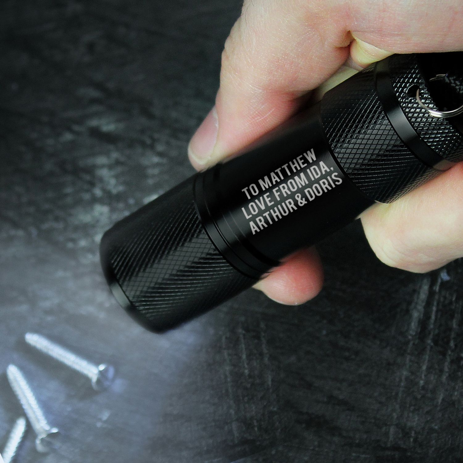 Personalised mini torch with custom text, UK version