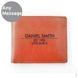 Personalised classic tan leather wallet, imported from the UK