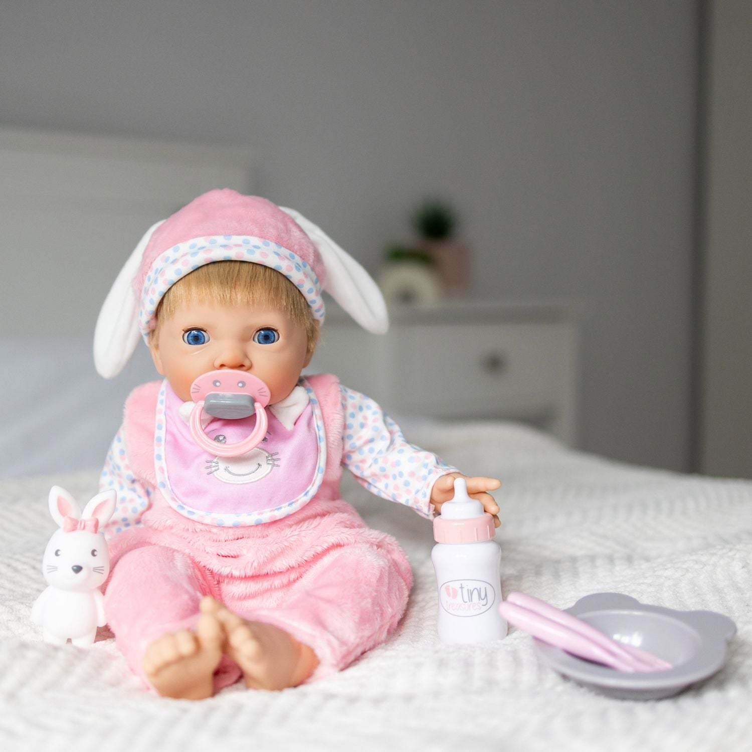 Tiny Treasures bunny baby doll set 44cm (British brand)