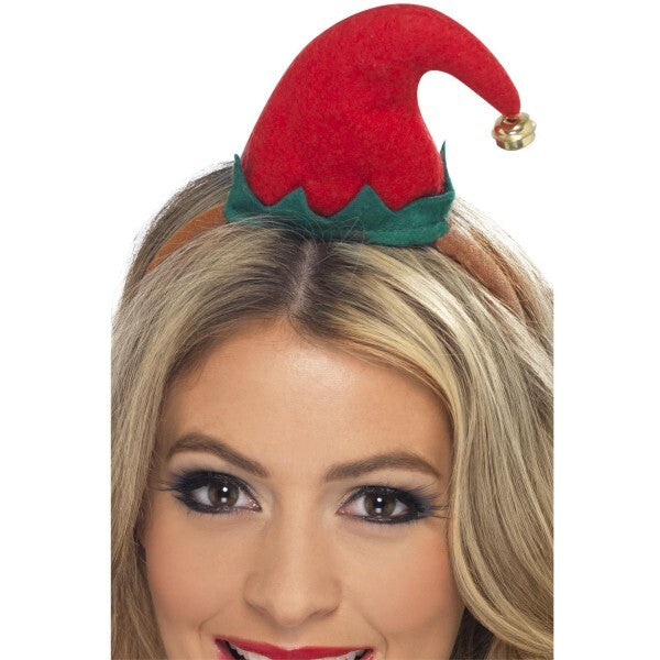 Smiffys mini elf hat in red on headband - British product