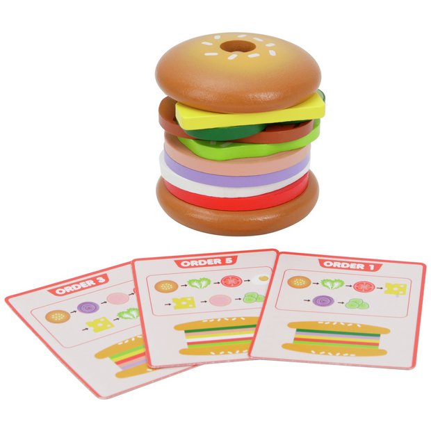 Chad Valley wooden burger stack game 10 piece set (British brand)