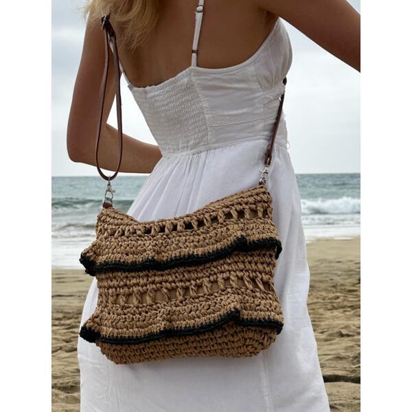 SVNX straw shoulder bag with frill detail - British product