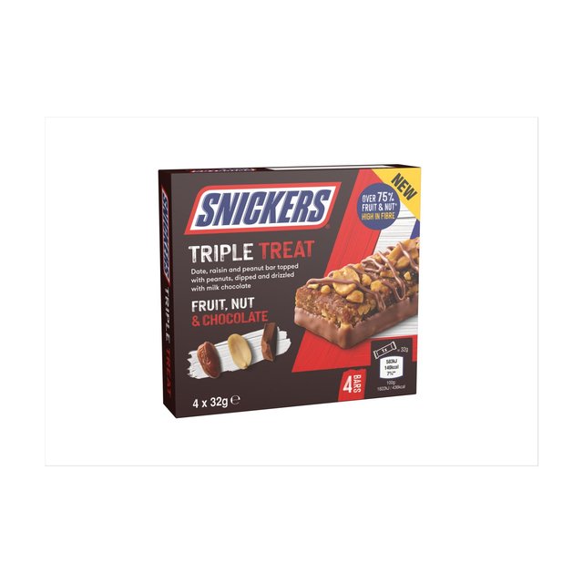 Snickers Triple Treat Fruit & Nut Milk Chocolate Snack Bars Multipack   128g