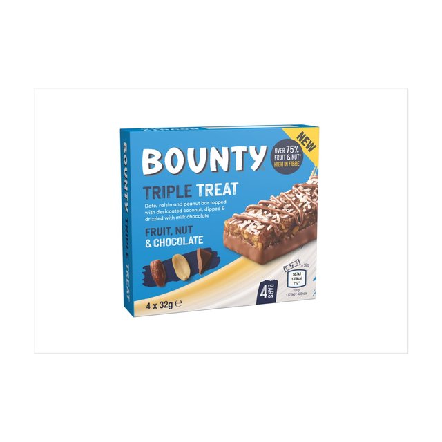 Bounty Triple Treat Fruit & Nut Milk Chocolate Snack Bars Multipack 4x32g   128g GOODS M&S   