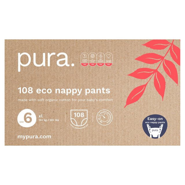 Pura Eco Nappy Pants Size 6 (14Kg+) Mega Pack   6 x 18 per pack GOODS M&S   