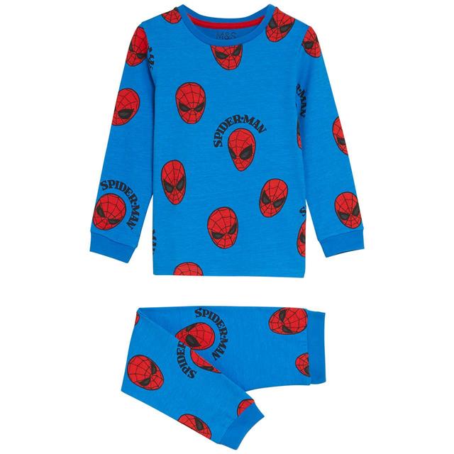 M&S TB CE Spiderman Pure Cotton Pyjamas Blue Mix 3-4 Y GOODS M&S   