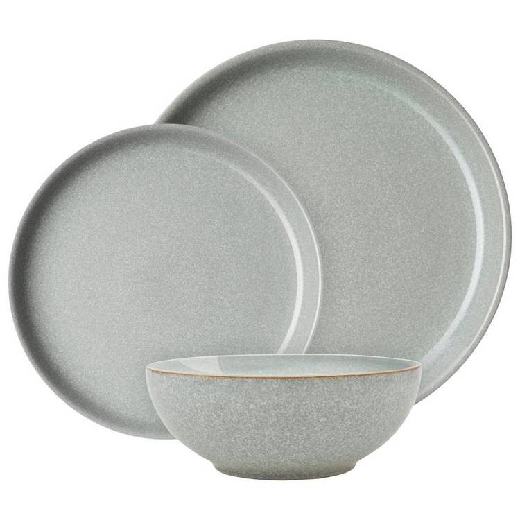 Denby 12 piece stoneware dinner set light grey - British product
