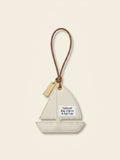 Prada leather key ring pendant with boat motif and branded hardware, UK version