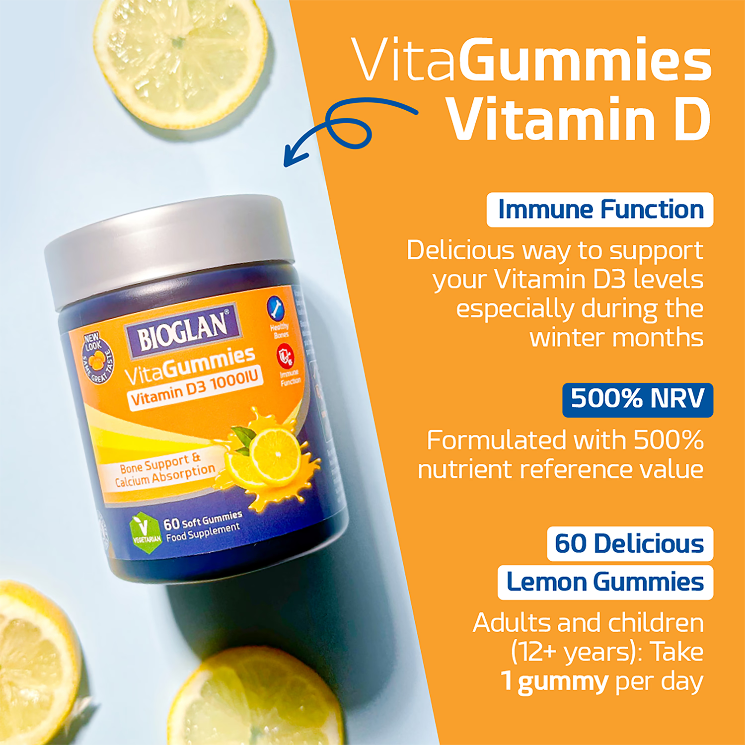 Bioglan Vitamin D3 gummies lemon flavour 60 pack - British product