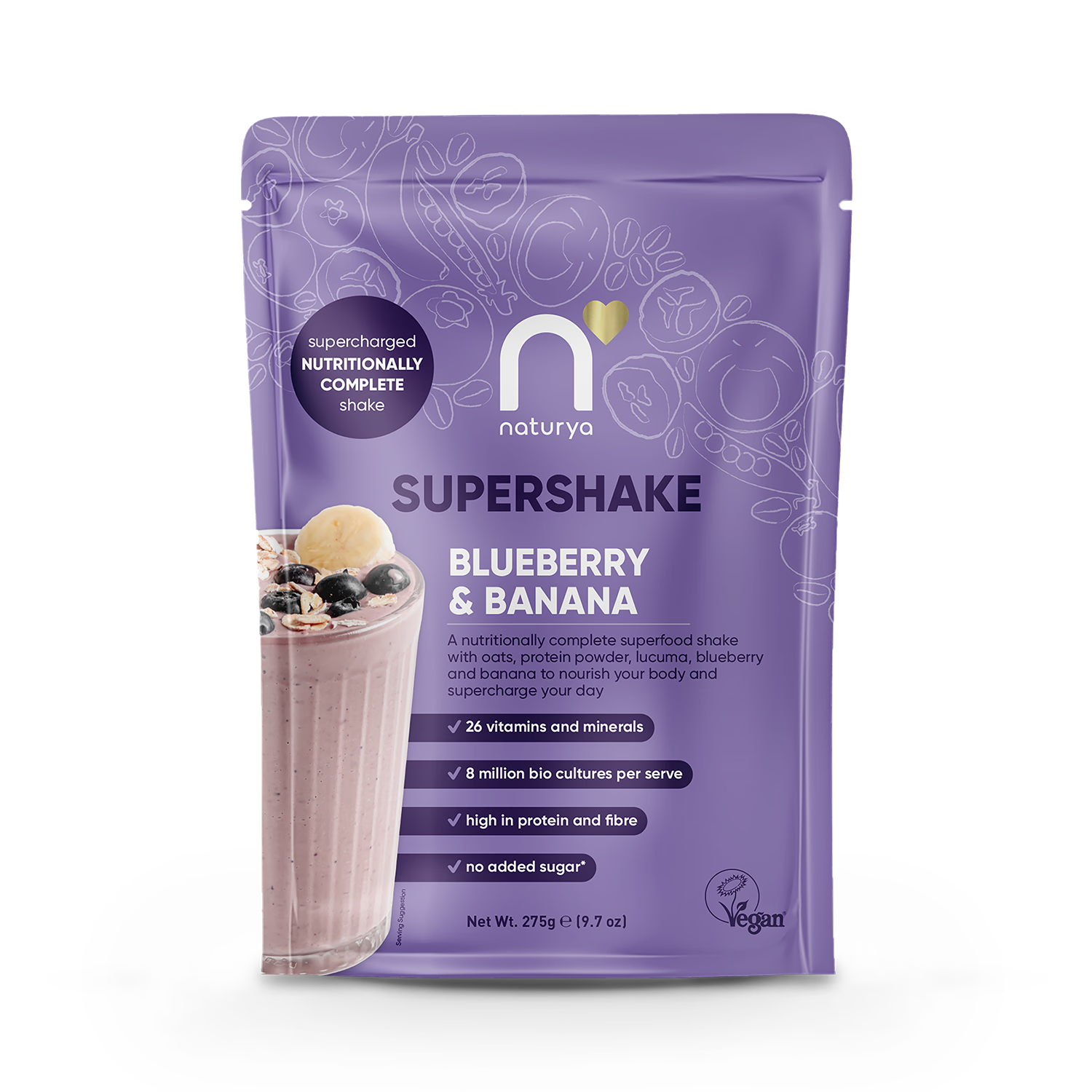 Naturya SuperShake Blueberry Banana 275g, imported from the UK