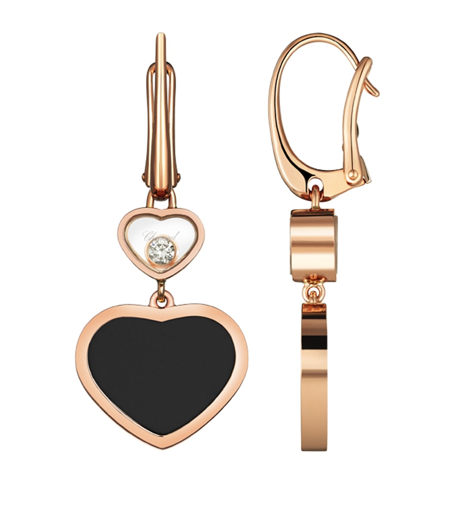 Chopard Happy Hearts earrings rose gold onyx diamond, imported from the UK