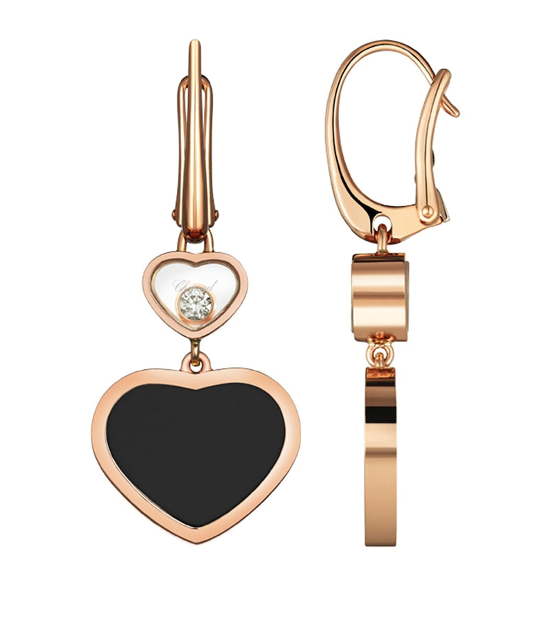 Chopard Happy Hearts earrings rose gold onyx diamond, imported from the UK